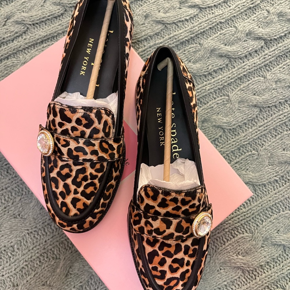 Kate Spade Animal Print Loafers with Jewel Accent NWOT